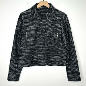 Banana Republic Women's Sz M Black Marled Tweed Zip Closure Pockets Moto Jacket